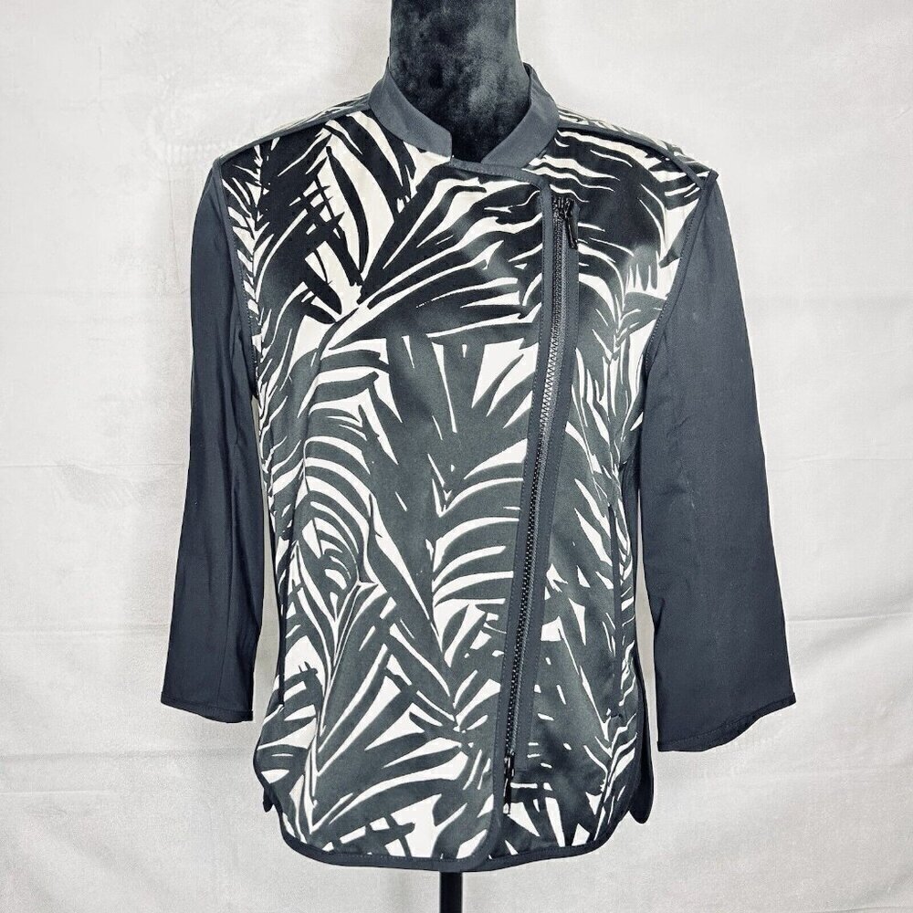 Lafayette 148 Blazer Womens Sz S Black White Animal Print Jacket Zipper